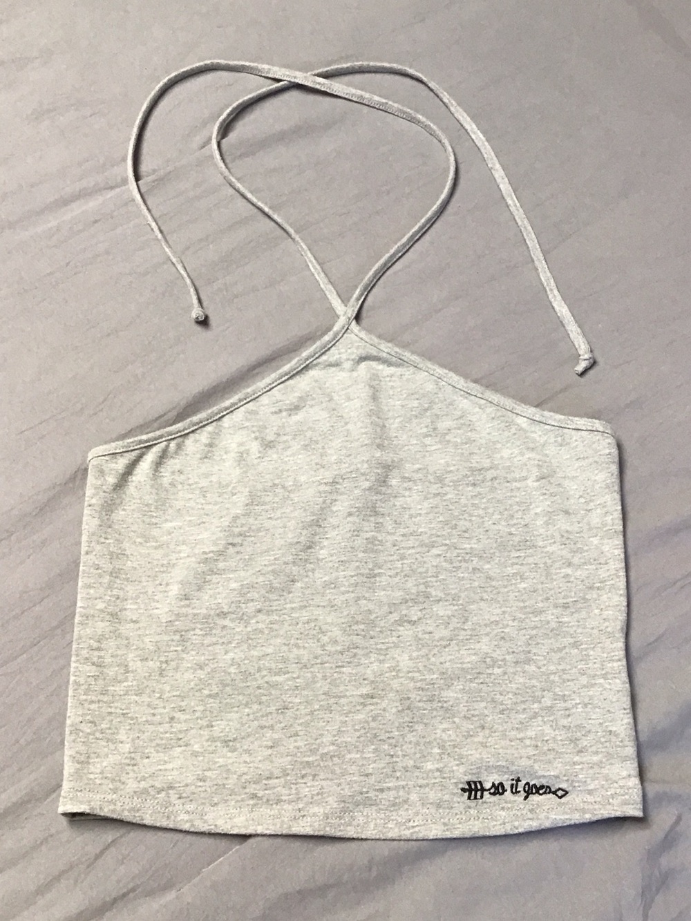 La Hearts Light Gray Halter Crop Top with Script Detail